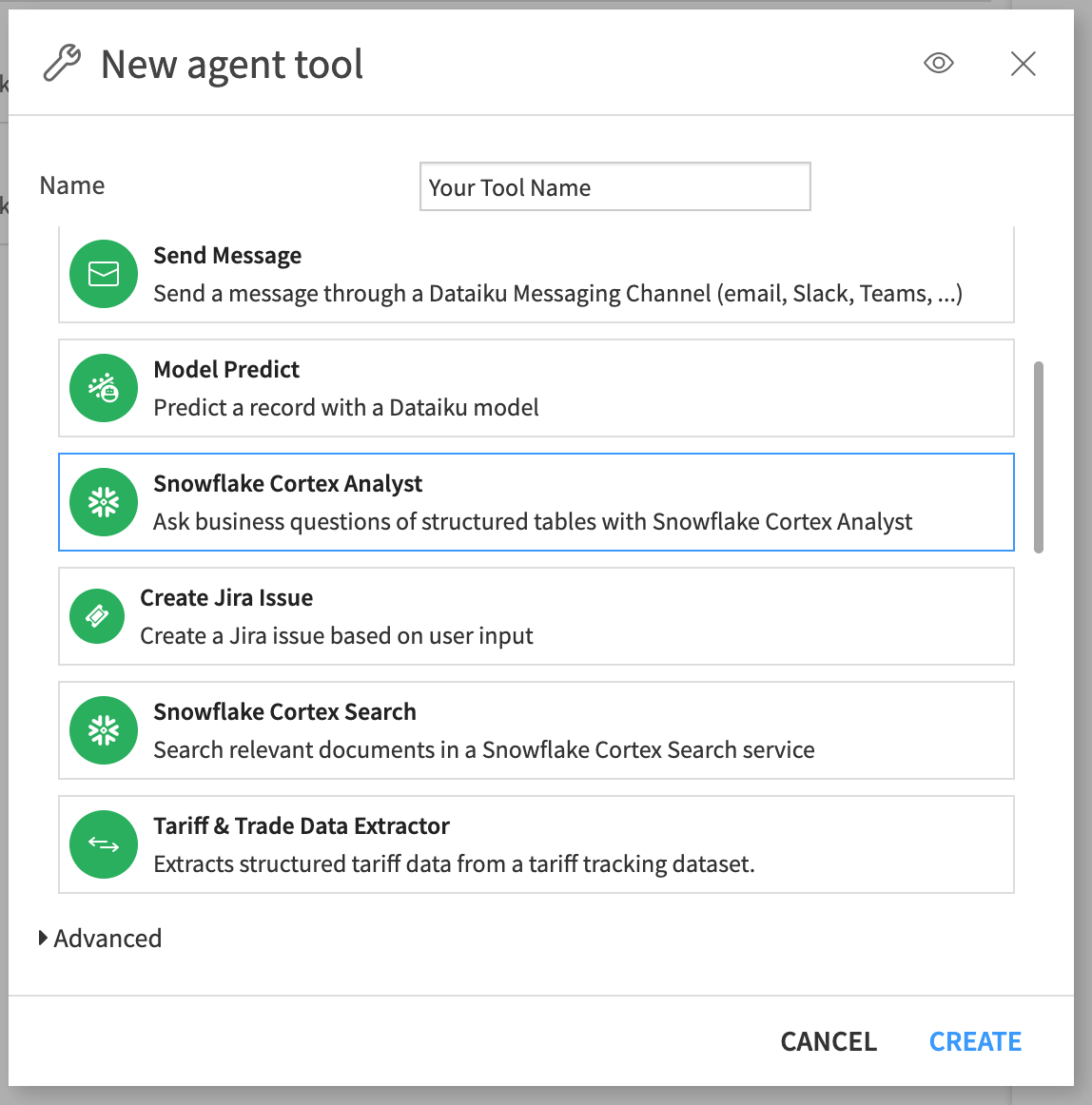 Fig 4. Create a new Cortex Analyst tool