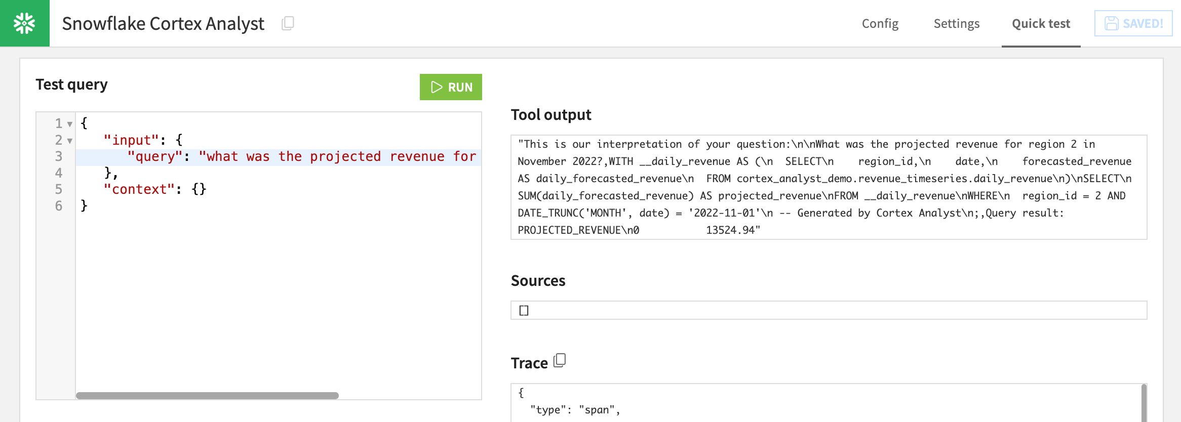 Fig 6. Test the Cortex Analyst Search tool