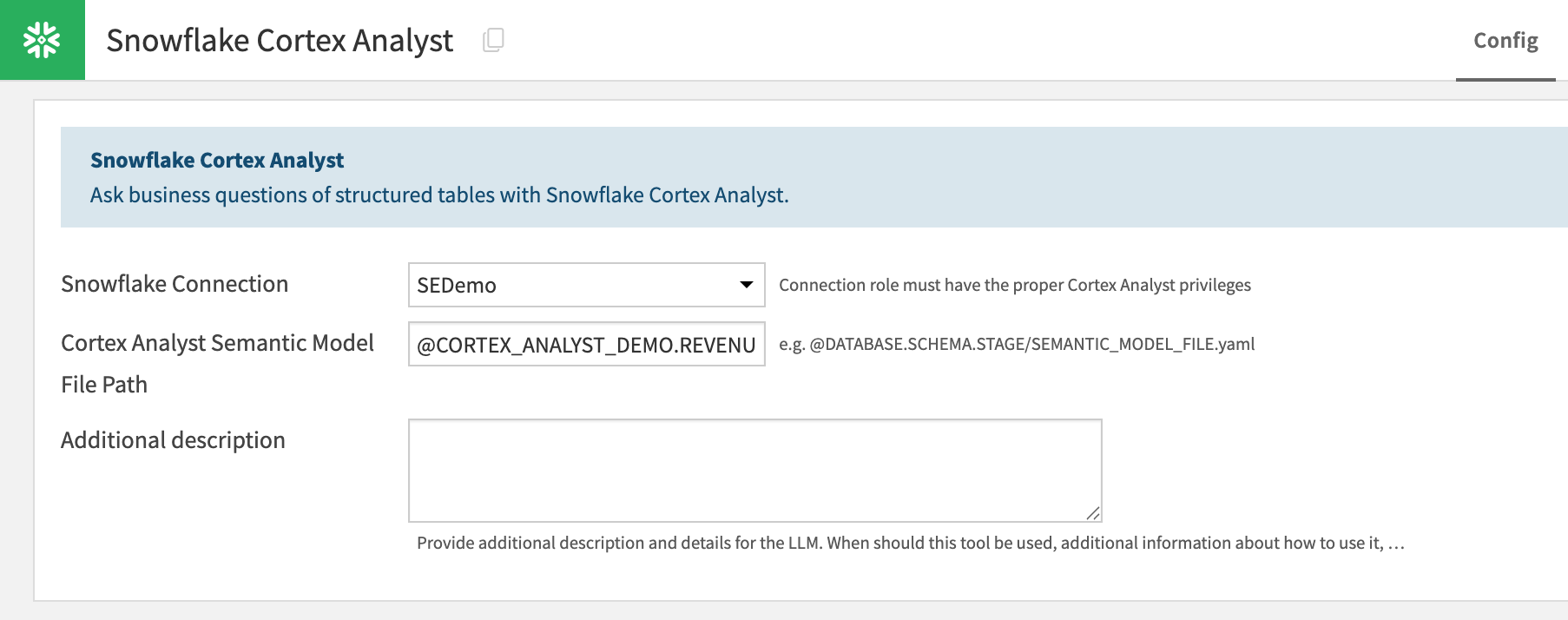Fig 5. Configure the Cortex Analyst tool