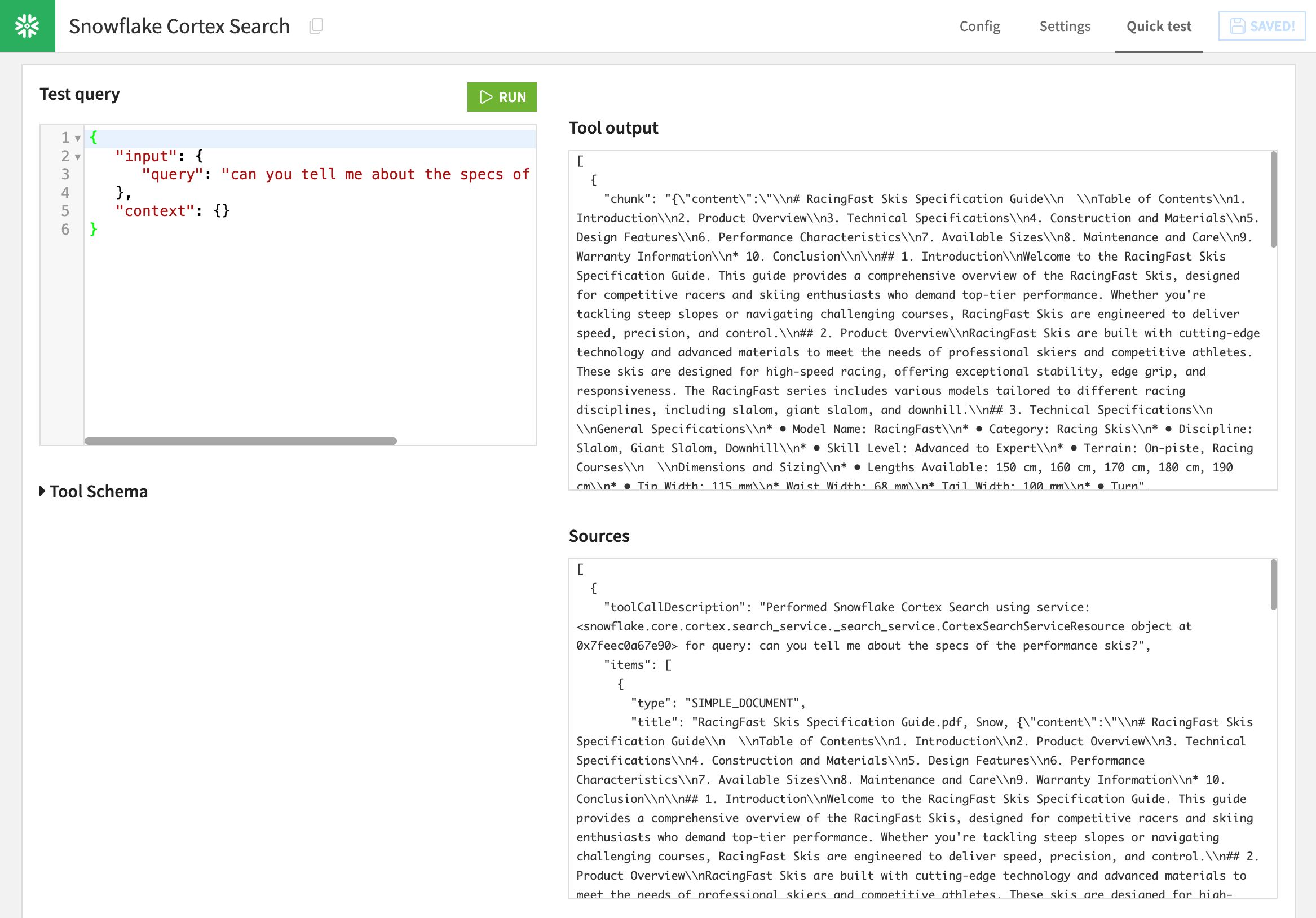 Fig 3. Test the Cortex Search tool
