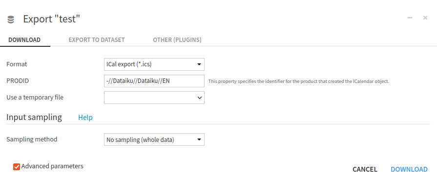 Exporting a Dataset using a File Format export.