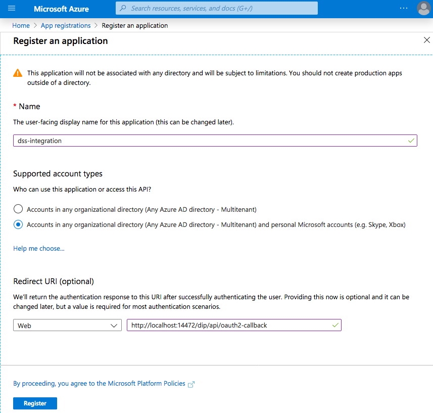 Create a new App in Azure Portal