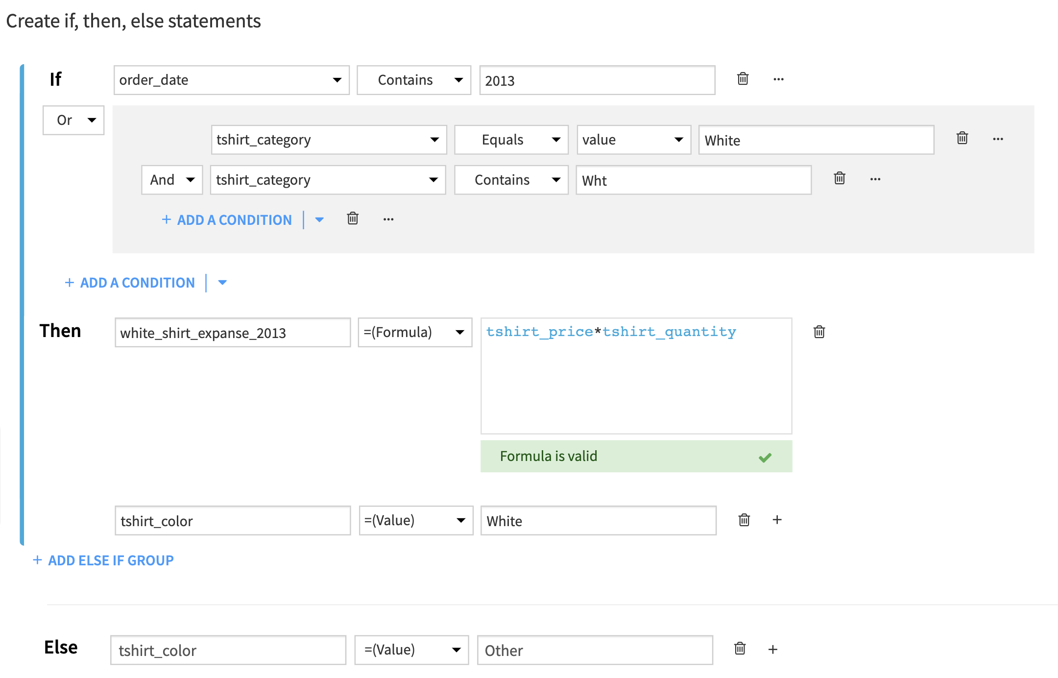 Create if, then, else statements — Dataiku DSS 11 documentation