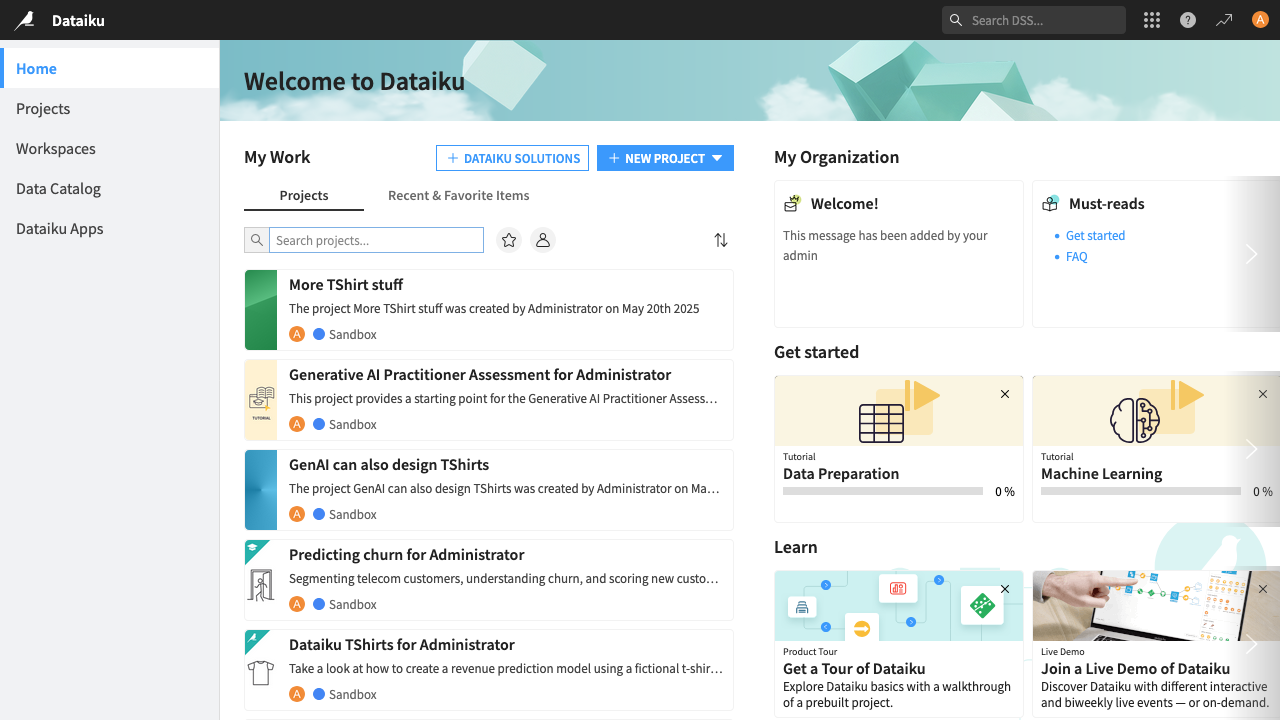 Dataiku DSS Homepage