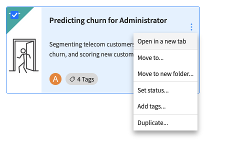 Projects Page contextural menu