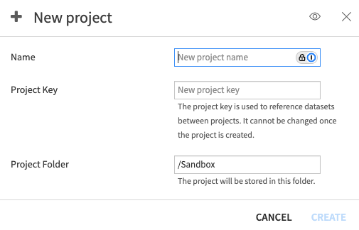 Project creation dialog