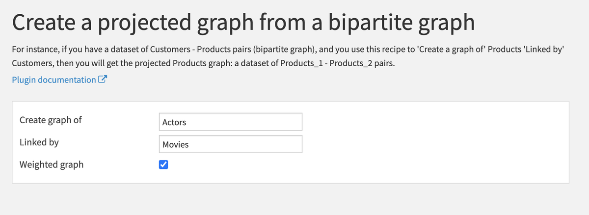 Projected graph recipe form