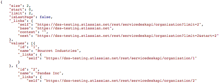 Example of JSON data returned from an API endpoint